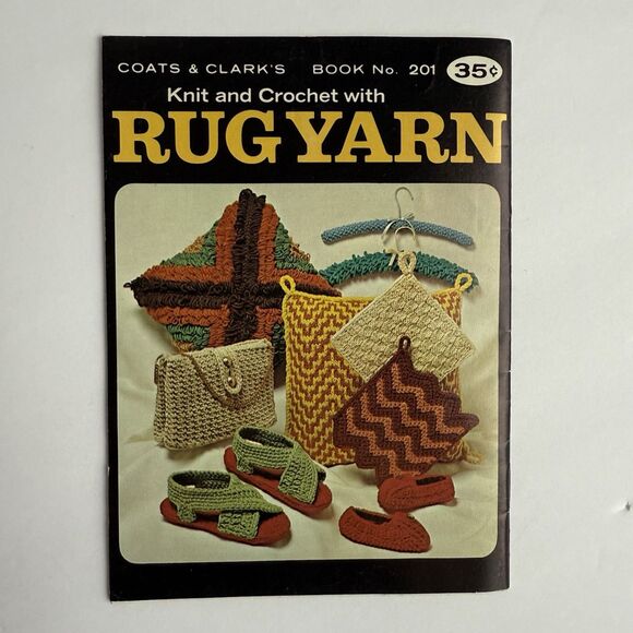 Vtg 70s Coats & Clark's Rug Yarn Book 201 Knit & Crochet Patterns Rug Hanger - Picture 7 of 7